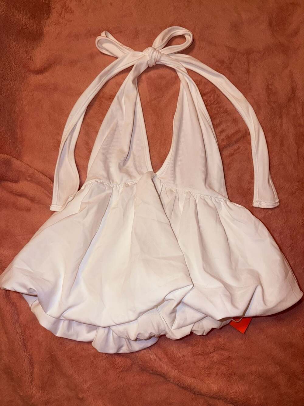 Tankaneo Women's White Halter Neck Backless Bubble Hem Top